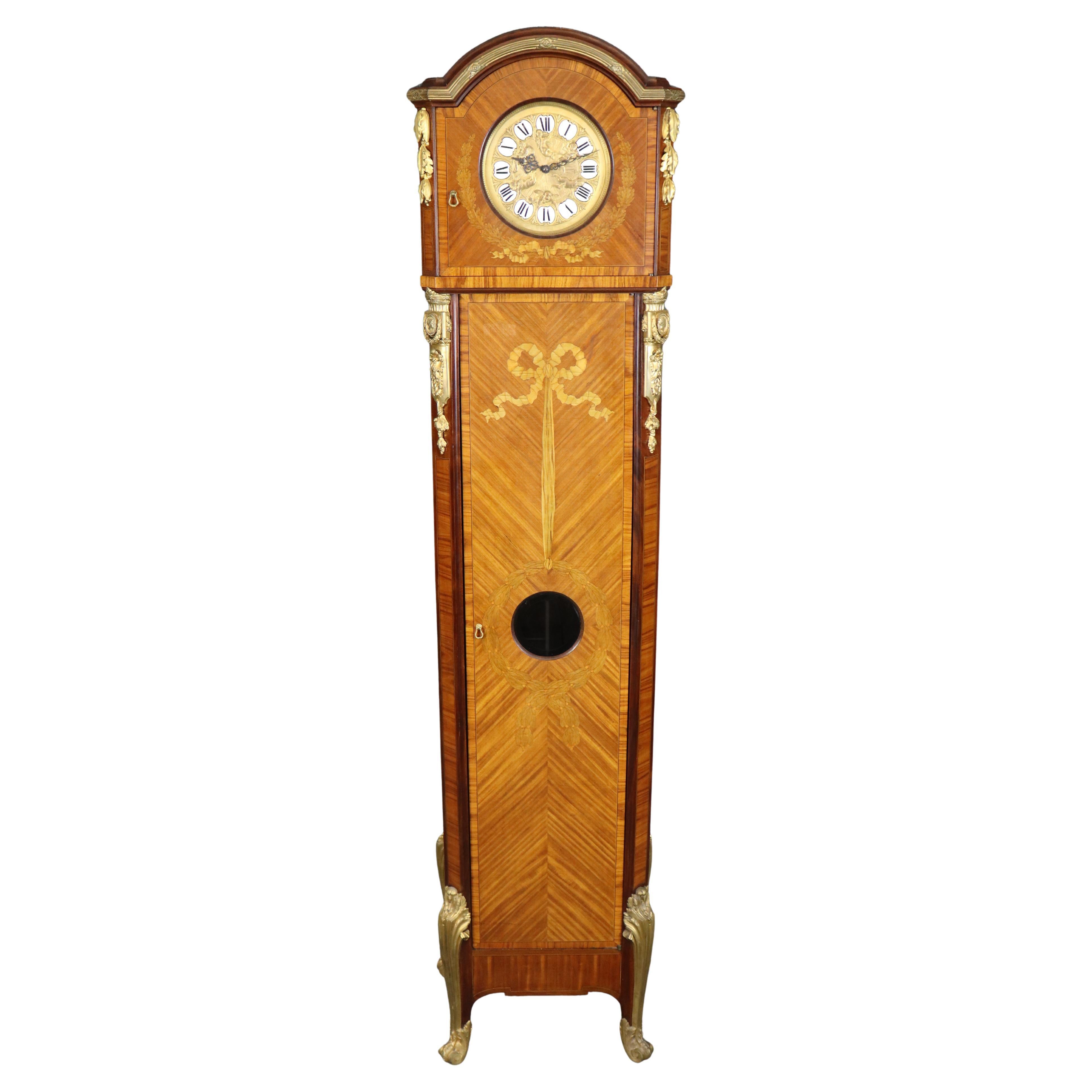 French Louis XV Style Bronze Ormolu Mounted Tall Case Clock Manner of Zwiener For Sale
