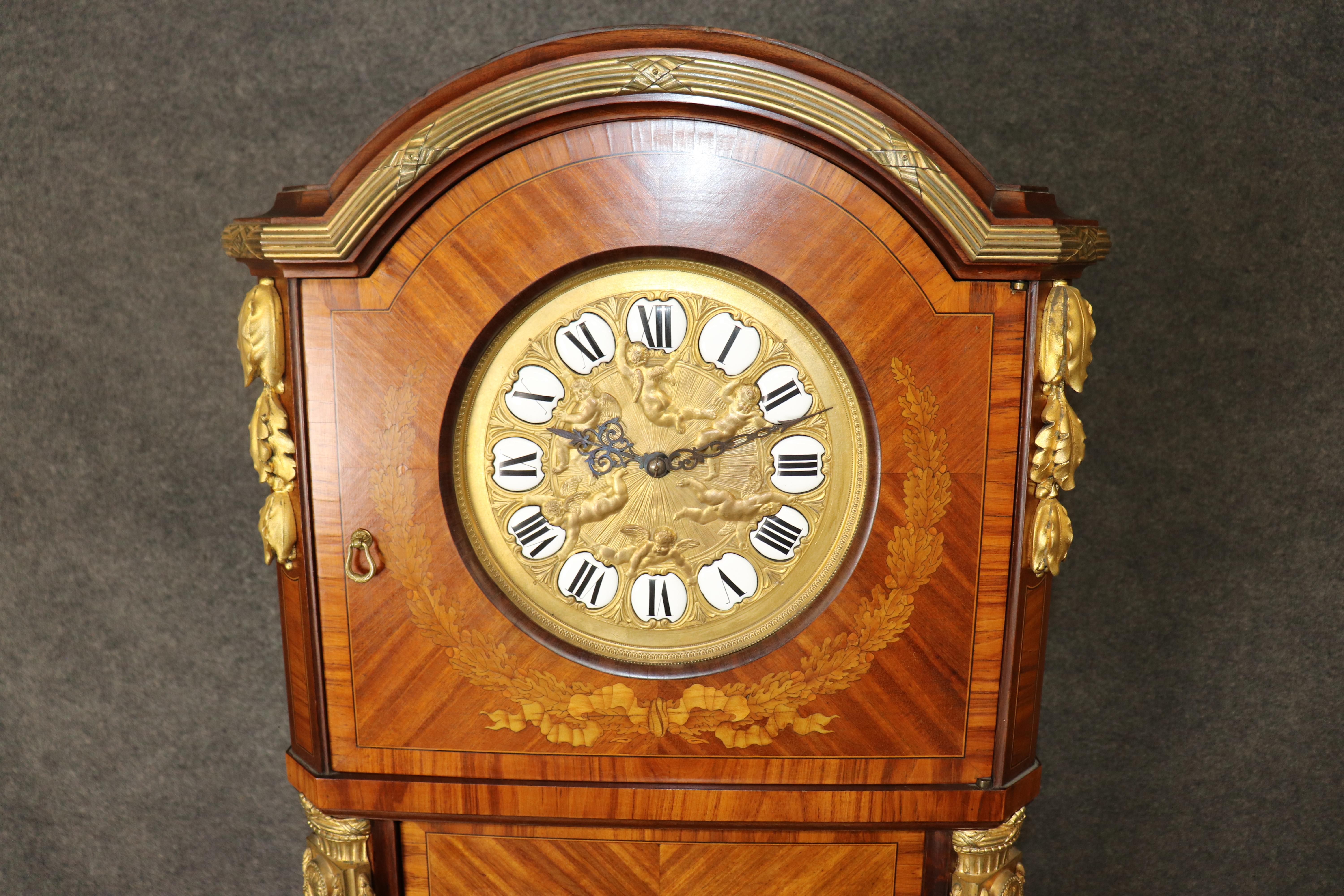 French Louis XV Style Bronze Ormolu Mounted Tall Case Clock Manner of Zwiener For Sale 8