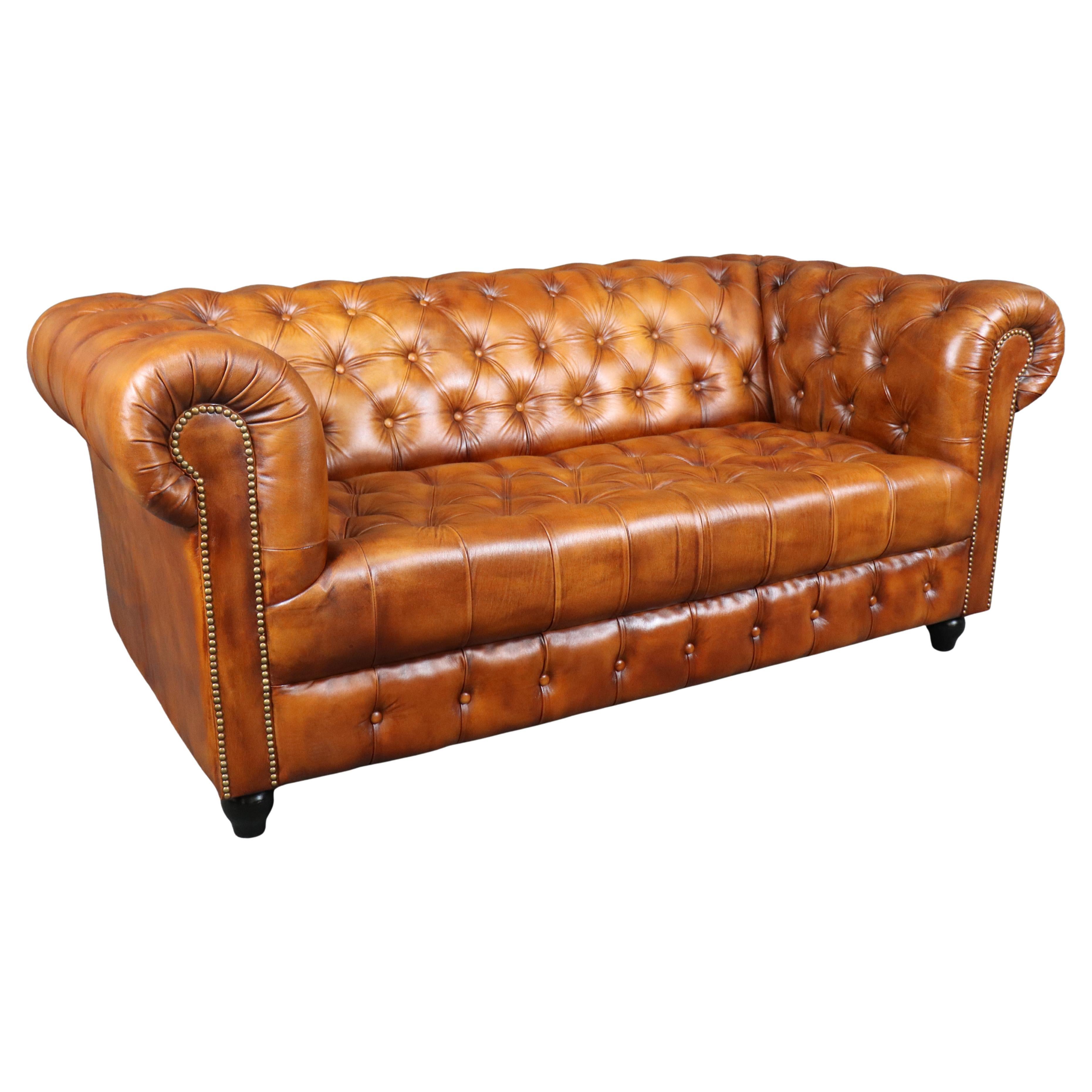 Vintage English Tufted Brown Leather Chesterfield Style Sofa