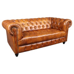 Vintage English Tufted Brown Leather Chesterfield Style Sofa