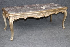 French Louis XV Style Silver Gilt Marble Top Coffee table C. 1960's