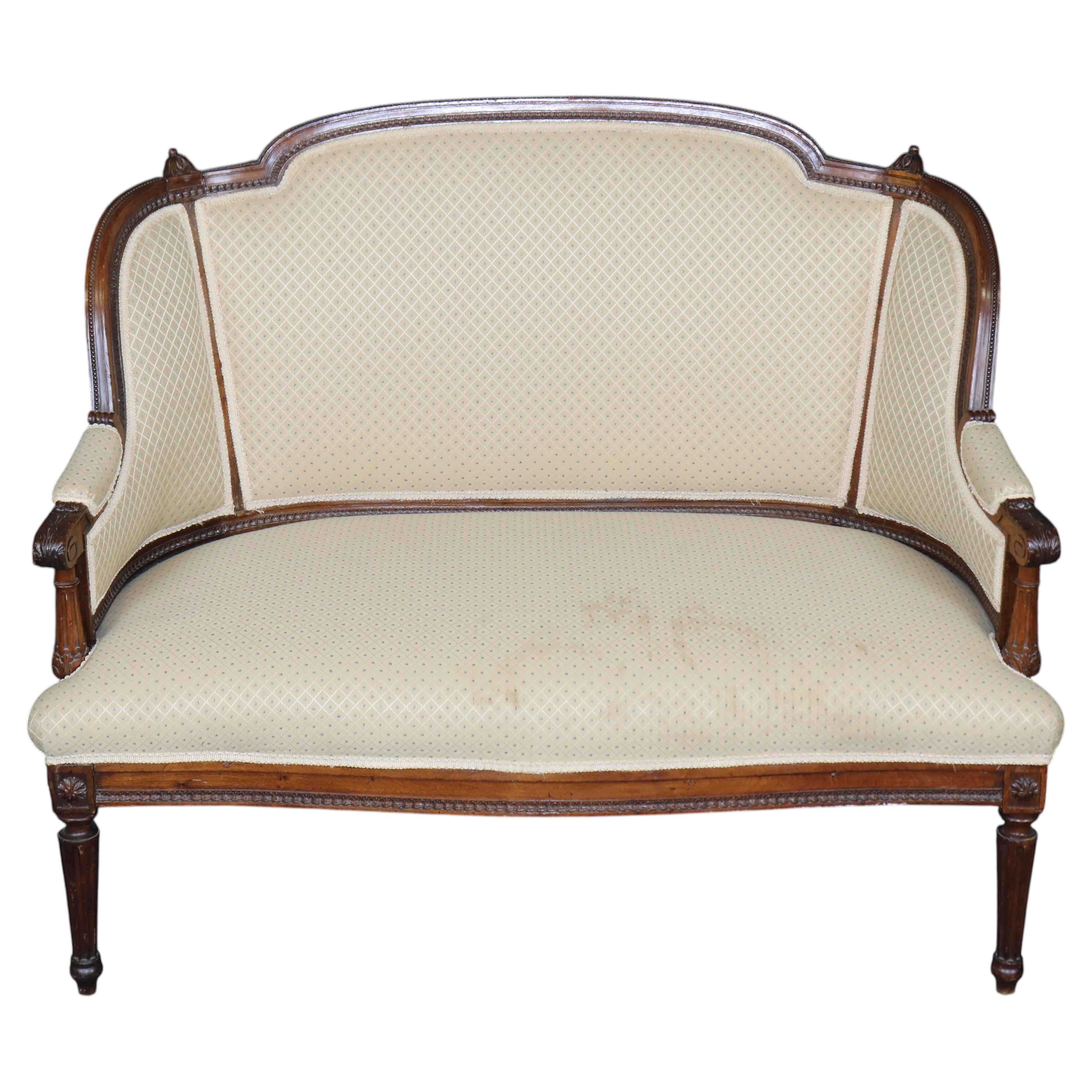 Antique French Louis XVI Style Walnut Settee C. 1900's For Sale
