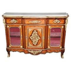 19th Century French Louis XV Style Bronze Mounted Marble Top Cabinet