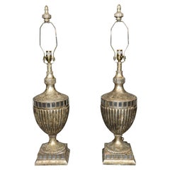 Paire de lampes de table à miroir en argent plaqué or, de style néoclassique italien