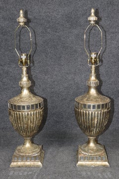 Paire de lampes de table à miroir en argent plaqué or, de style néoclassique italien