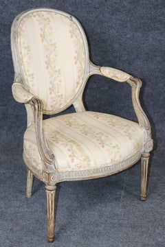 Antique 18th Century French Louis XVI Distressed Paint Decorated Armchair