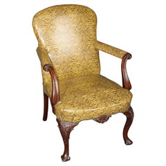 Antique Georgian Style Carved Mahogany Armchair with Pyhton Print Upholstery