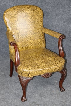 Antique Georgian Style Carved Mahogany Armchair with Pyhton Print Upholstery