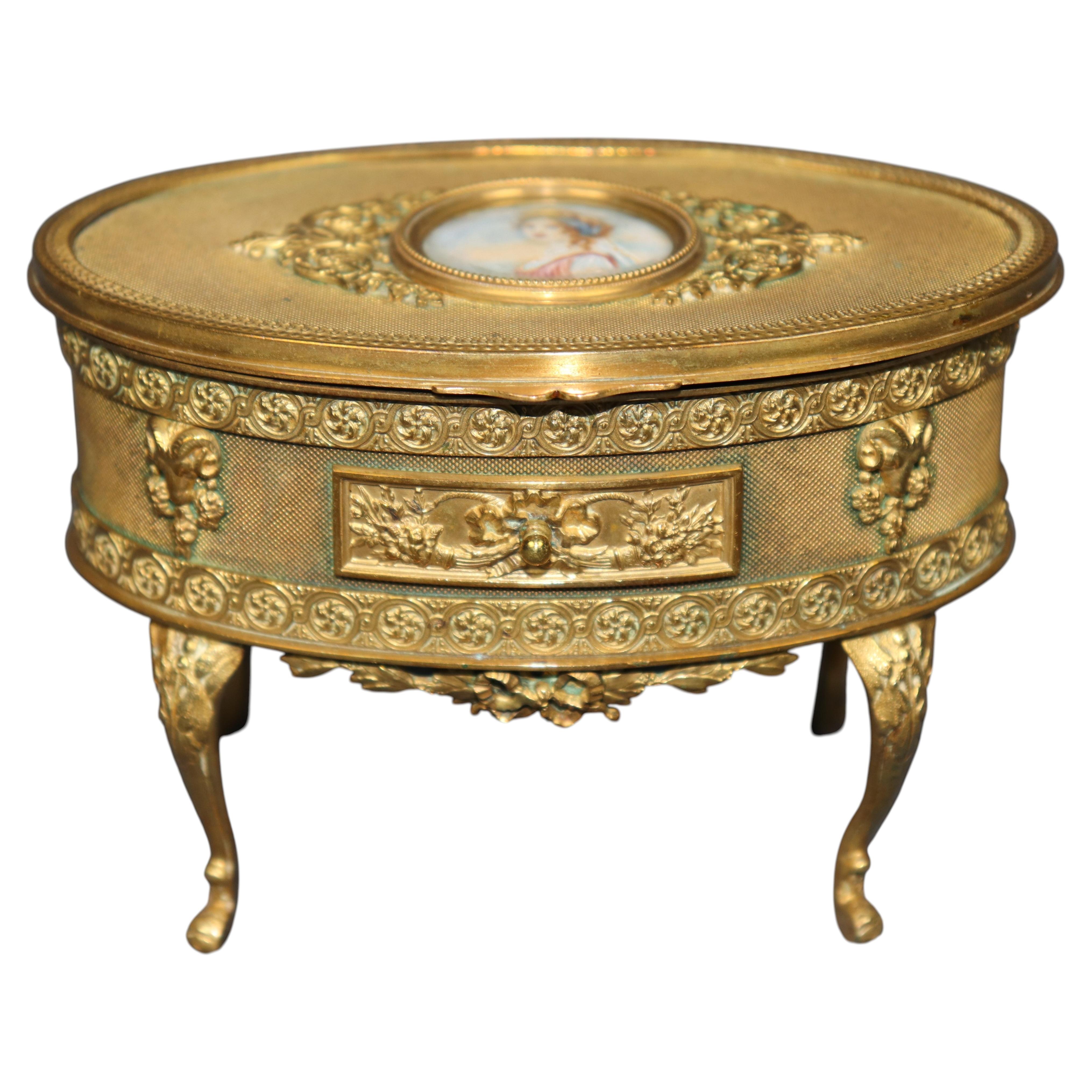 Scatola portagioie antica in bronzo in stile Luigi XV, XIX secolo, Francia