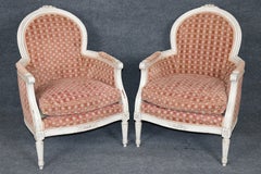Pair of French Louis XVI Style Distressed Paint Decorated Bergere Armchairs
