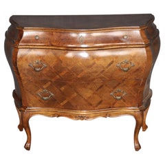 Vintage Italian Bombe Parquetry Inlaid three Drawer Commode C. 1950's