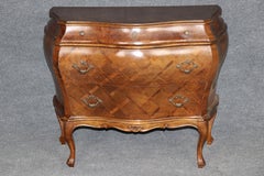 Vintage Italian Bombe Parquetry Inlaid three Drawer Commode C. 1950's