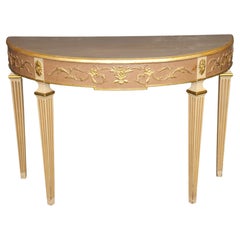 Italian Louis XVI Style Paint Decorated and Gold Accent Demilune Console Table