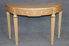 Italian Louis XVI Style Paint Decorated and Gold Accent Demilune Console Table