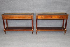 Pair 19th Century French Louis XVI Style Mahogany Brass Mounted Console Tables
