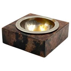 Mid-century modern brown goatskin parchment ashtray, Aldo Tura, Italy 1960s