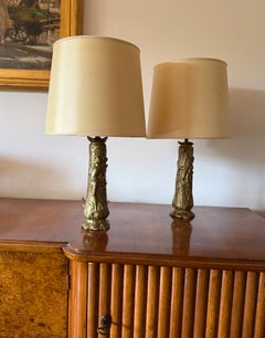 Art Nouveau set of 2 bronze table lamps, Paul Louchet, France, ca. 1900s