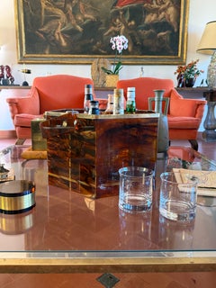Important plateau de bar en Lucite et laiton de style Hollywood Regency, Italie, 1970