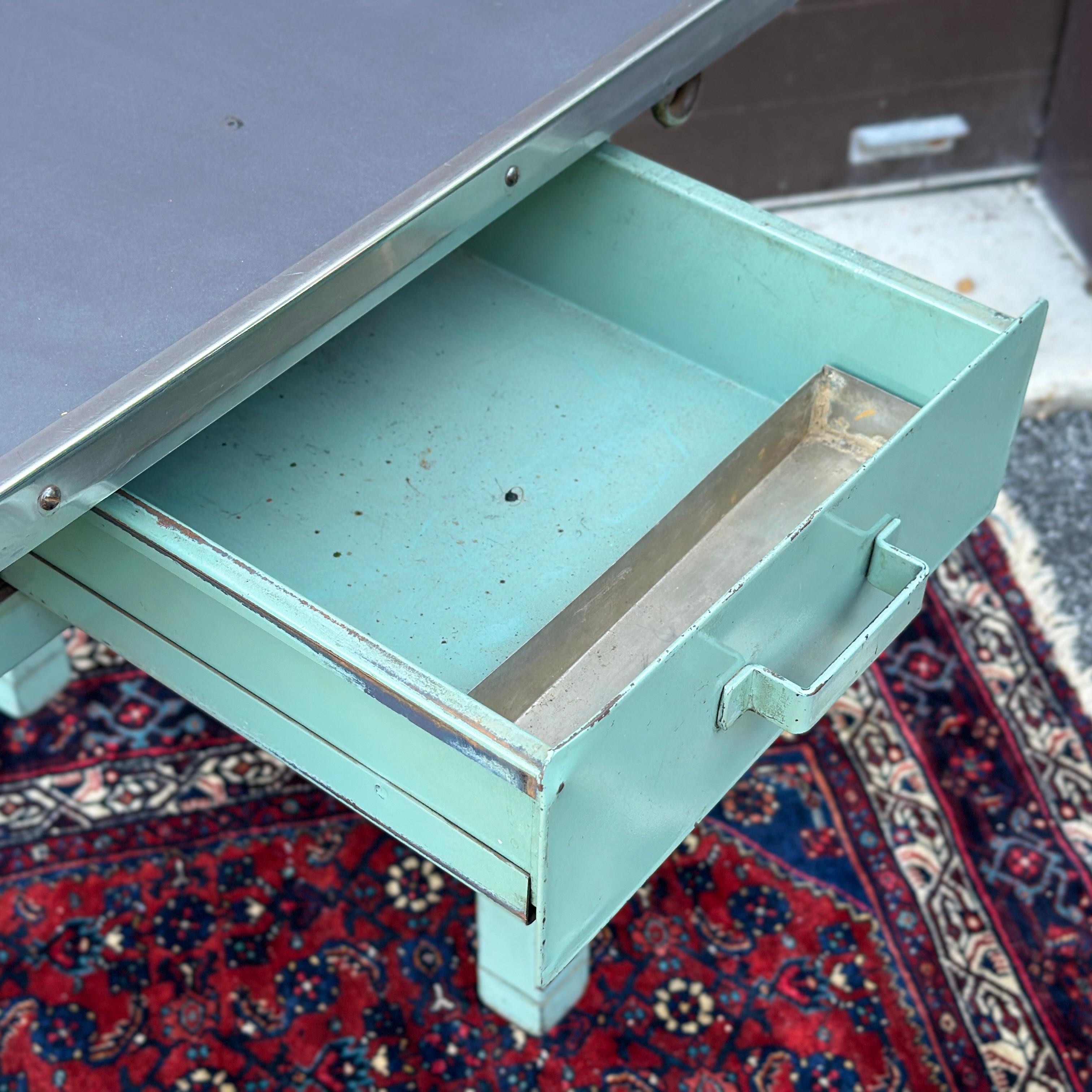 1950's Post Office Steel Industrial Mail Sorting Desk Workstation Table For Sale 2