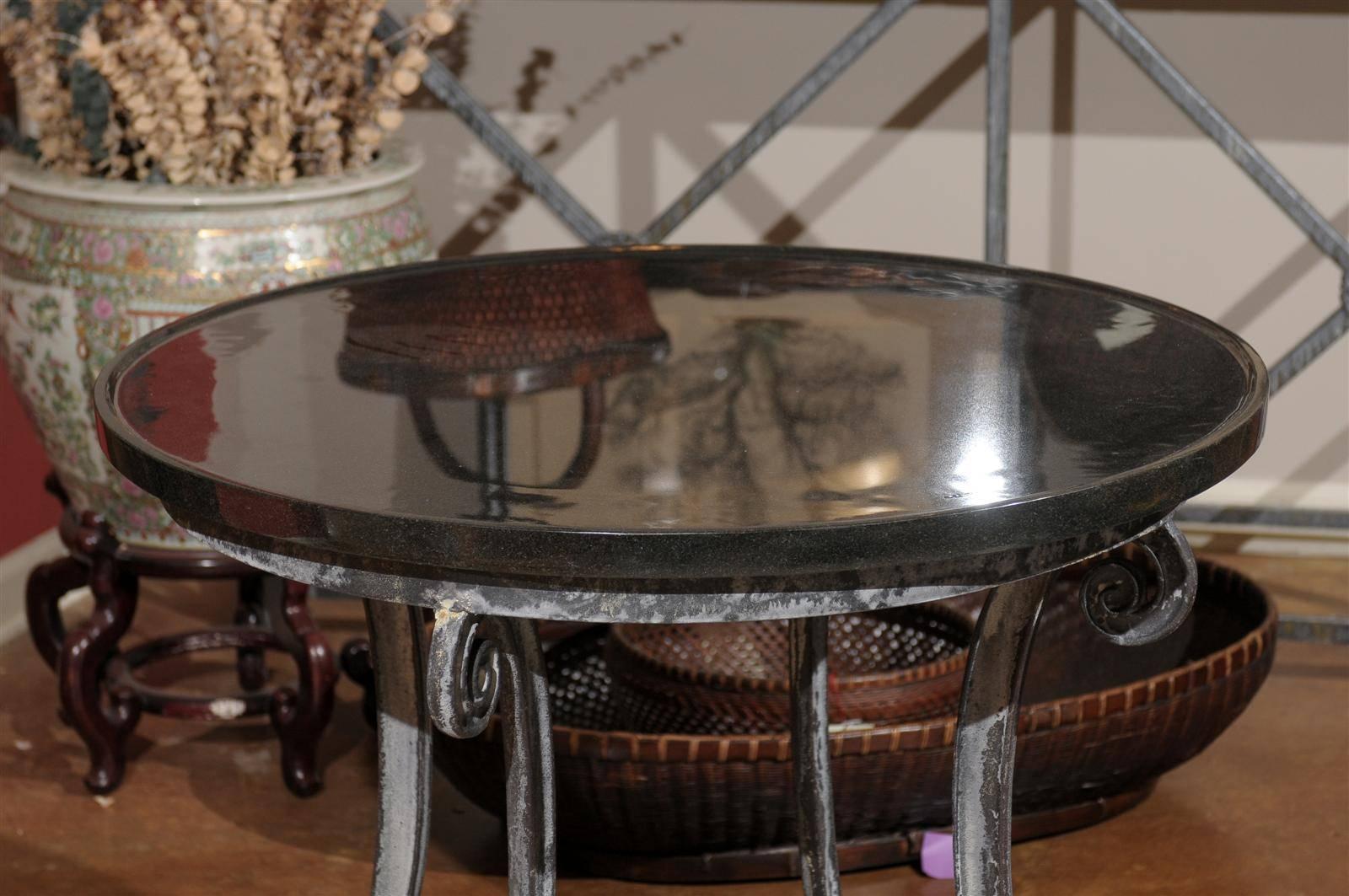 Forged Black Granite and Iron Round Table