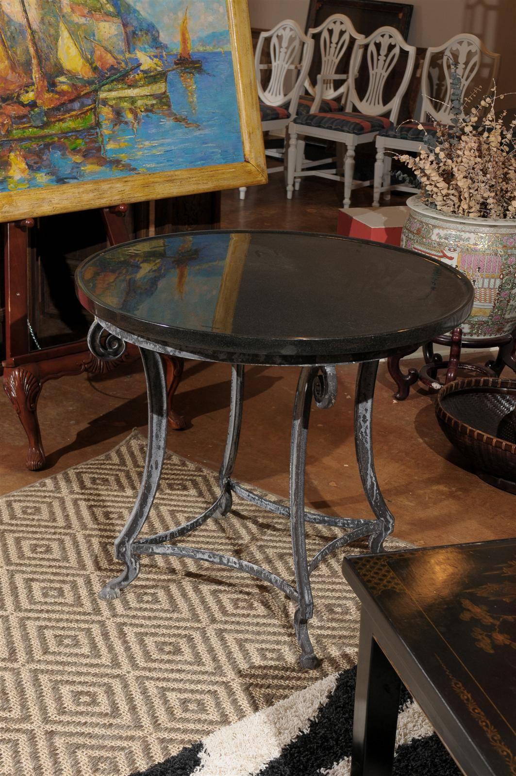 Black Granite and Iron Round Table In Excellent Condition In Chamblee, GA