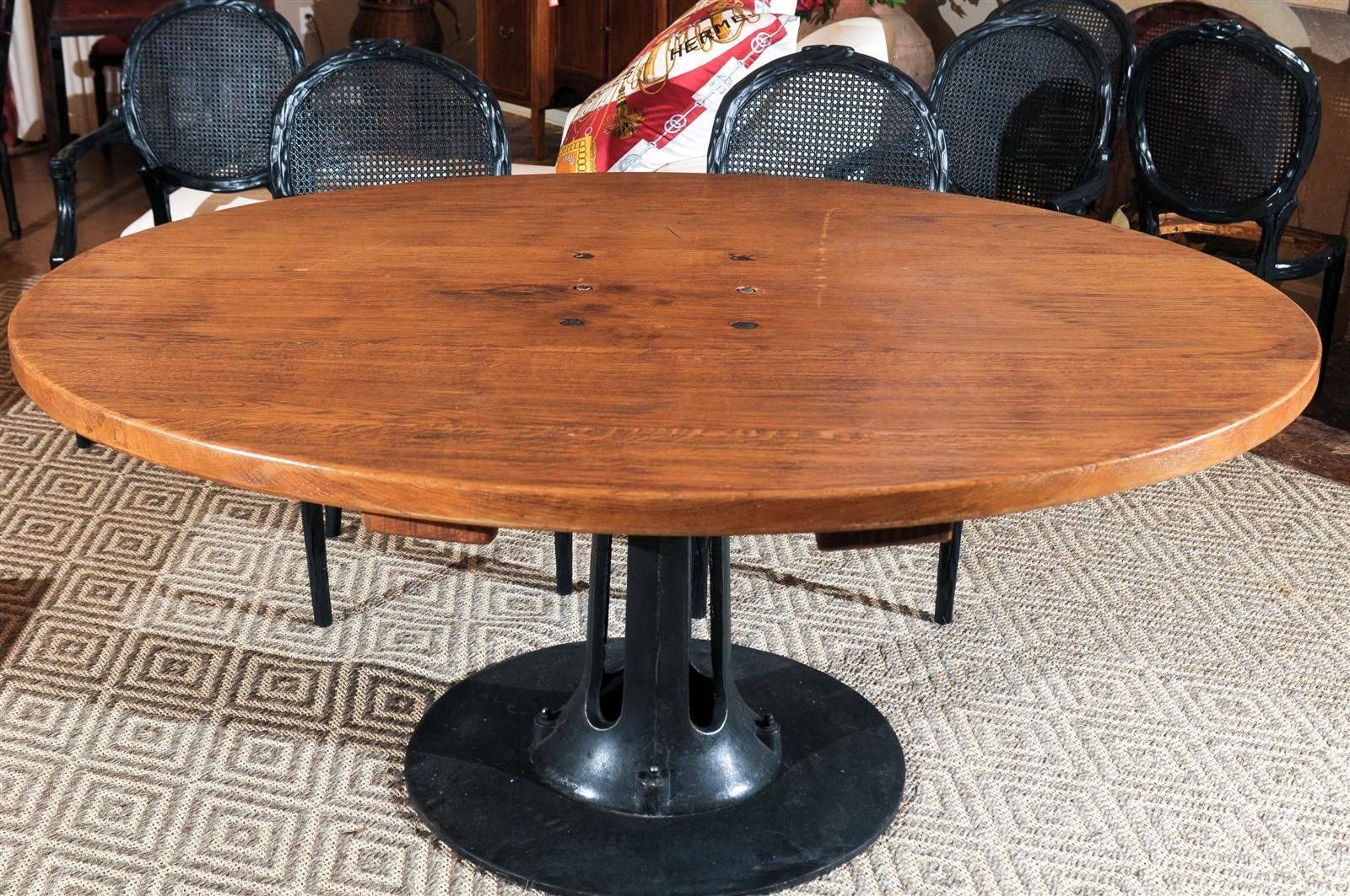 Early 20th Century French Industrial Oak Oval Table 2