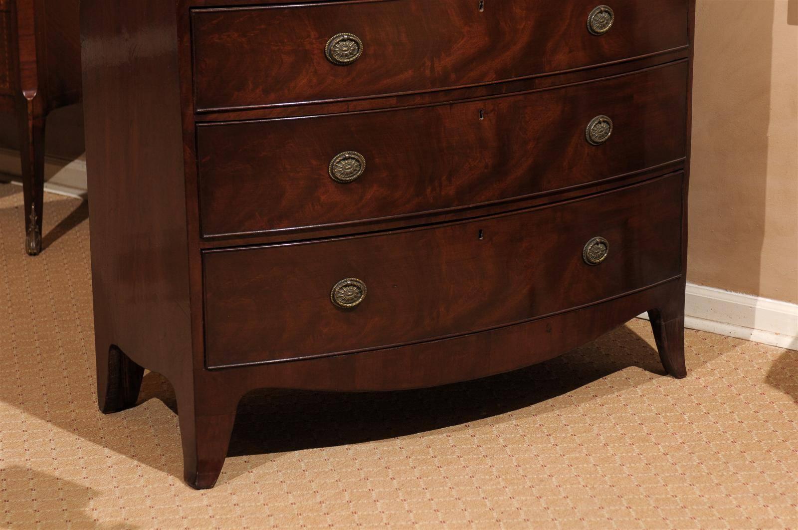 Brass English Mahogany Bowfront Chest of Drawers