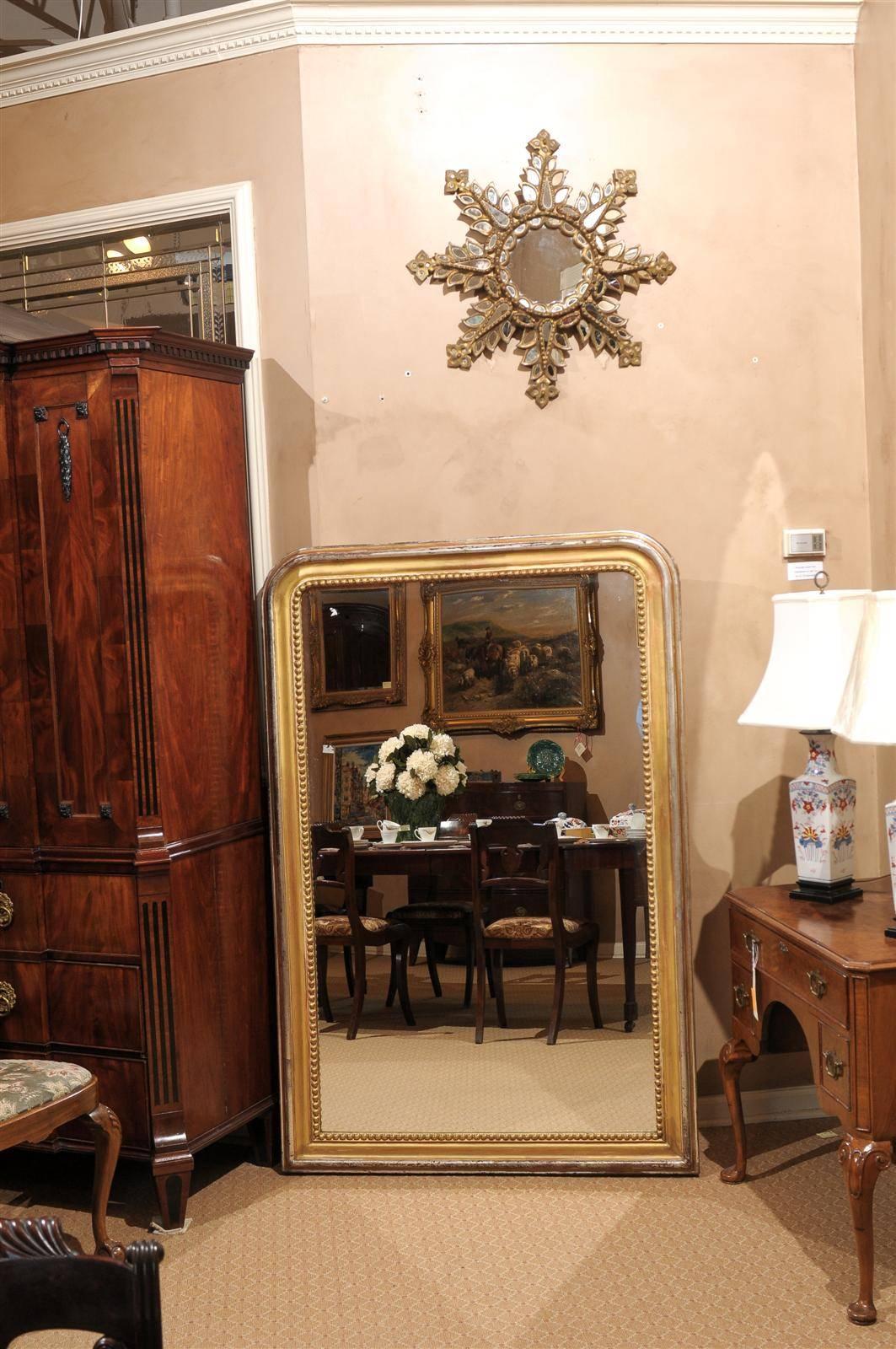 Large French Giltwood Louis Philippe Mirror In Excellent Condition In Chamblee, GA