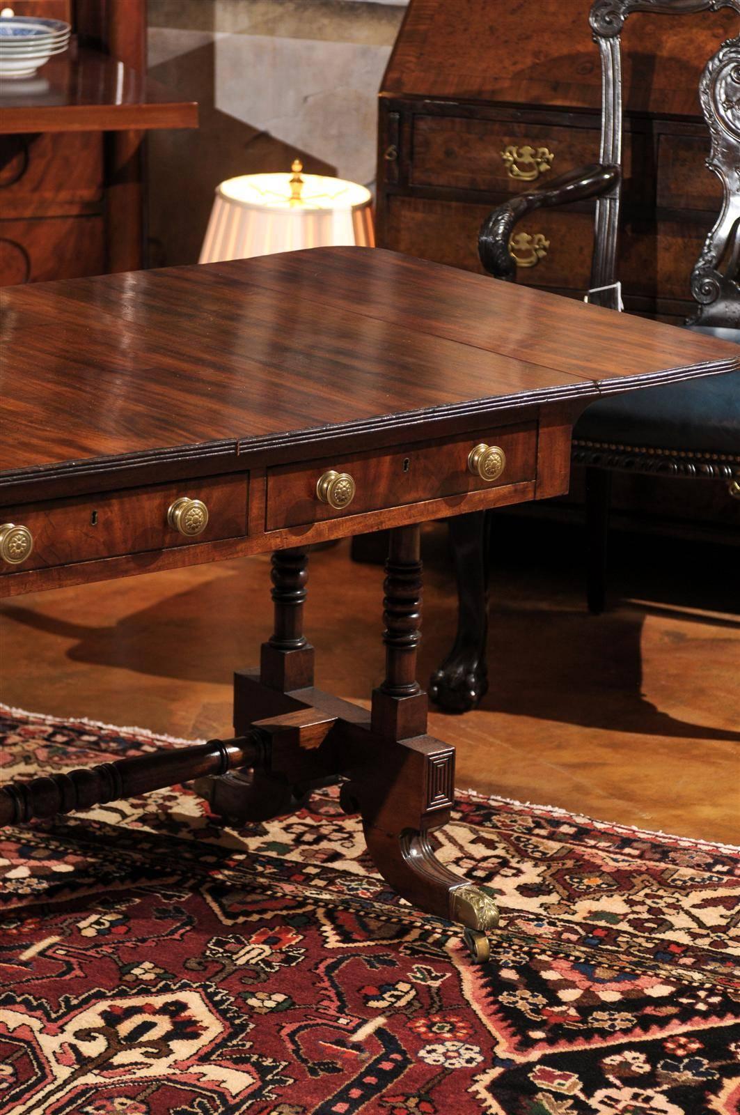 English Sheraton Mahogany Library Table, circa 1800s 1