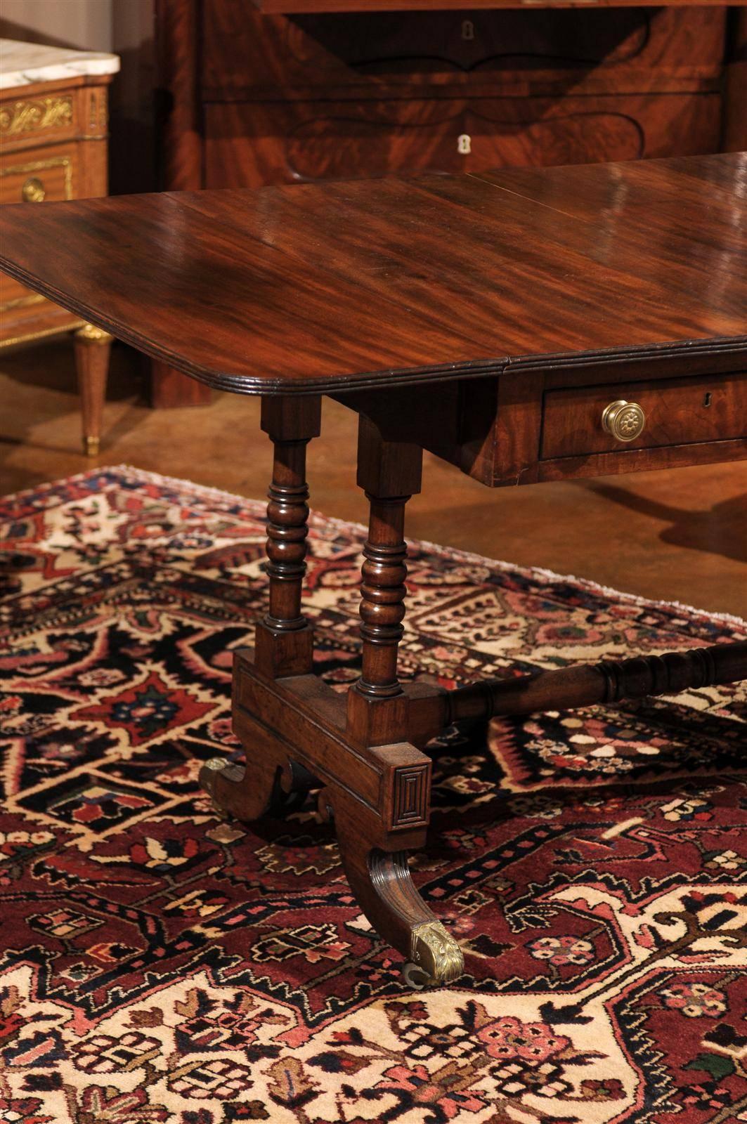 English Sheraton Mahogany Library Table, circa 1800s 3