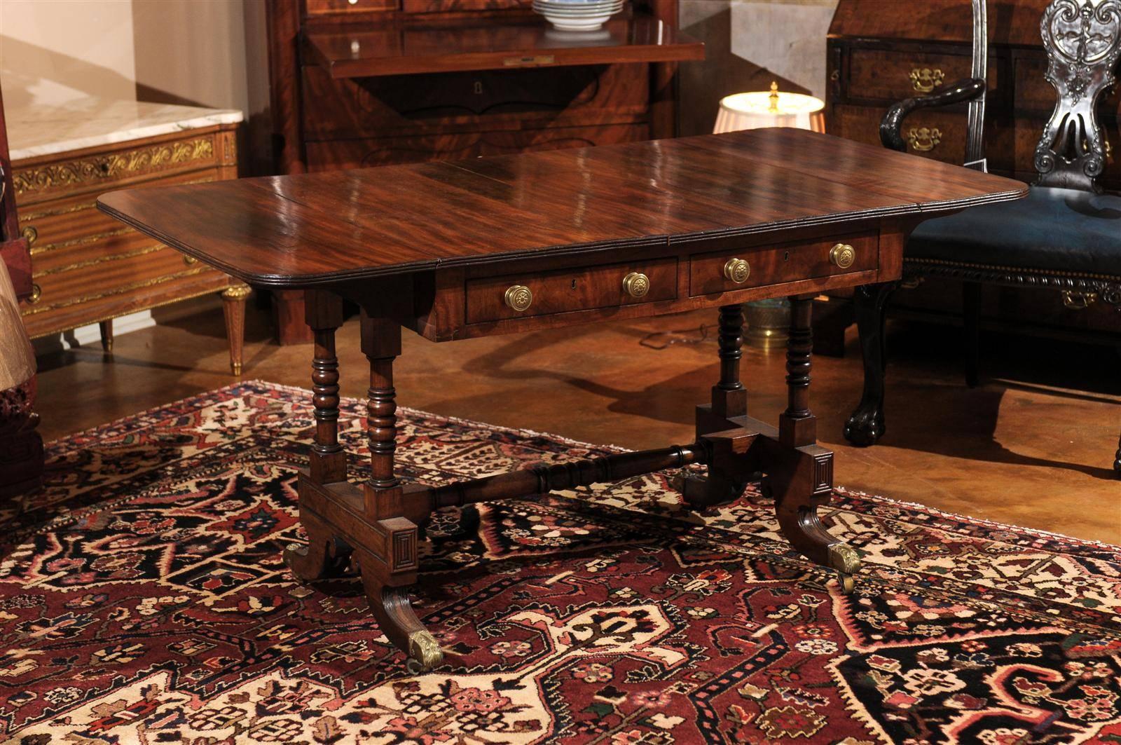 English Sheraton Mahogany Library Table, circa 1800s 5