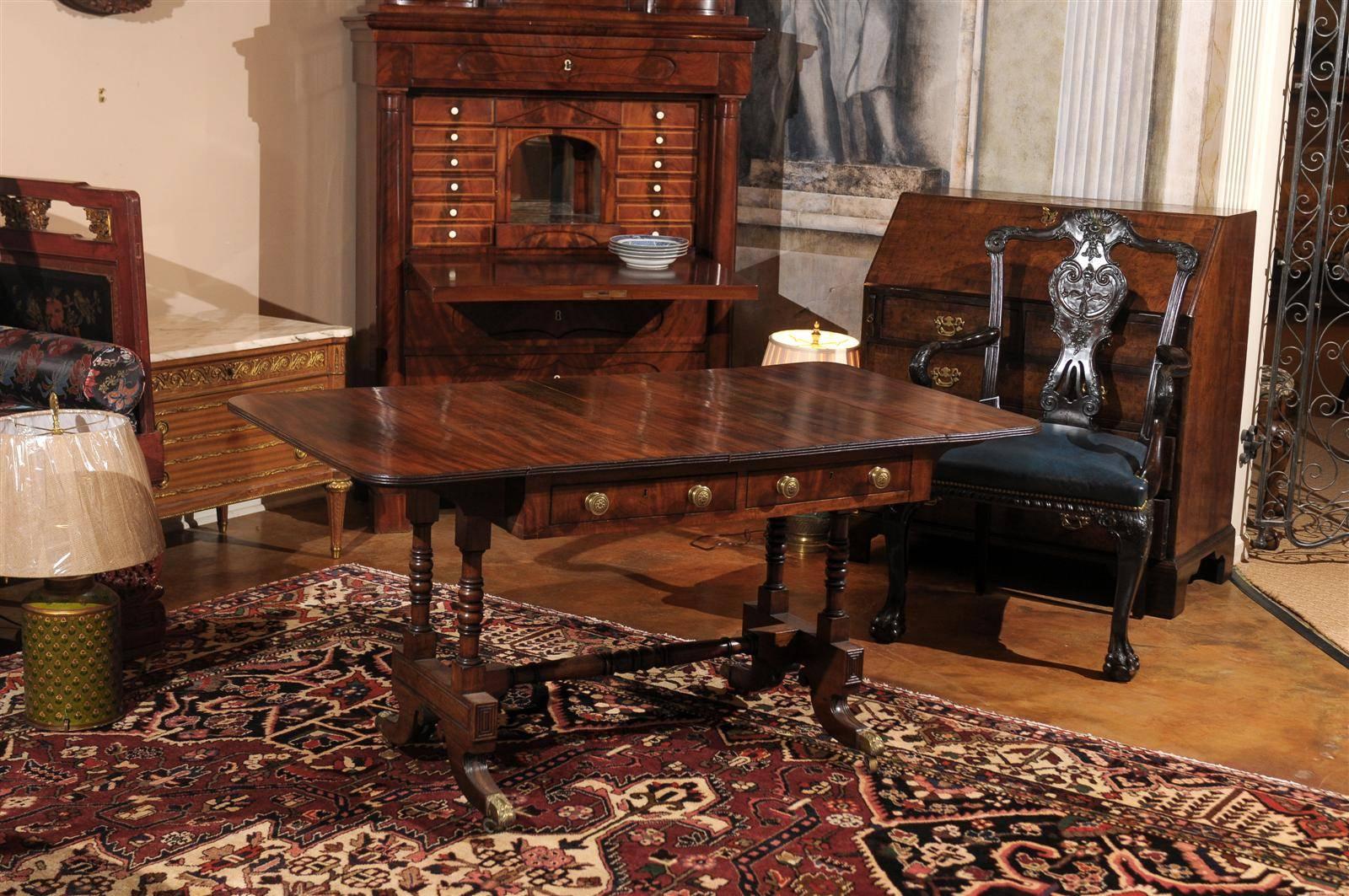 English Sheraton Mahogany Library Table, circa 1800s In Excellent Condition In Chamblee, GA