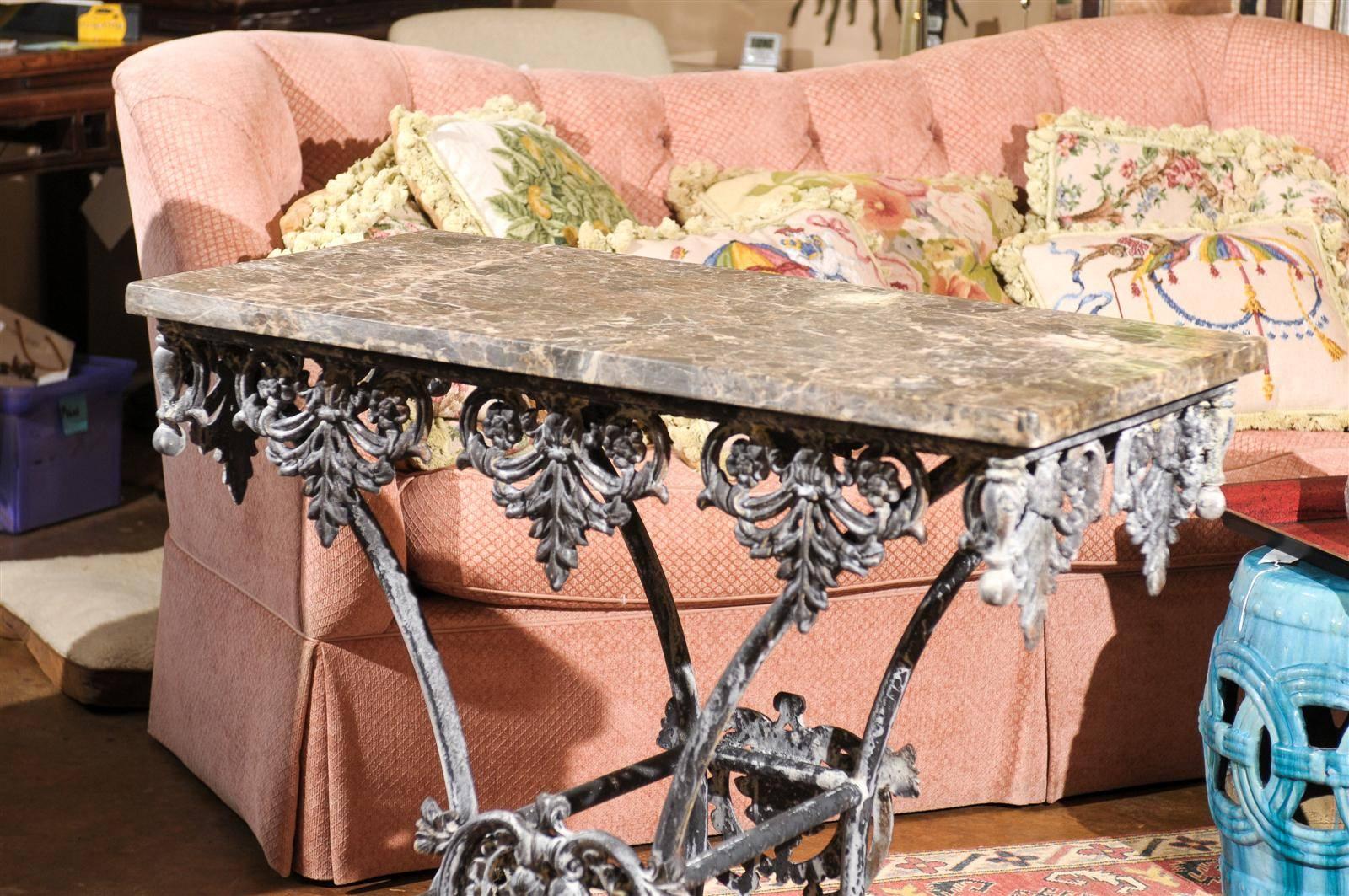 American French Style Pastry Table with Iron Base and Marble Top