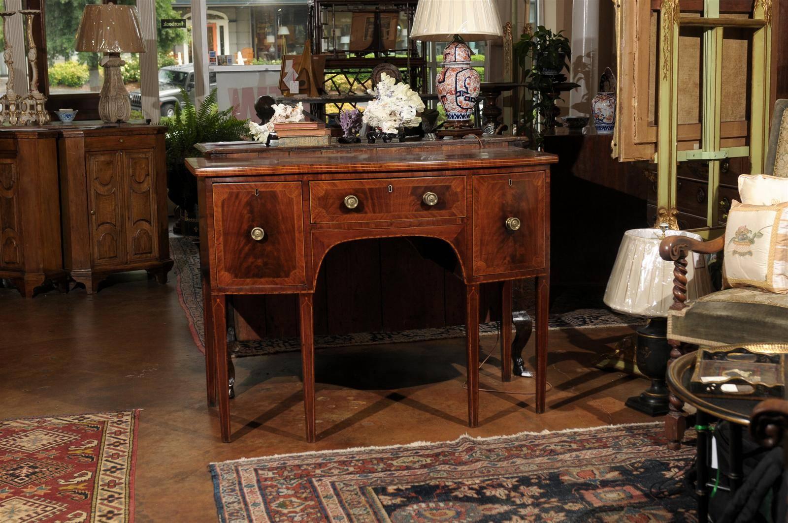 English Georgian Inlaid Mahogany Bowfront Sideboard, circa 1790