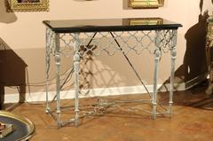 Custom-Made Iron Console with Black Marble Top