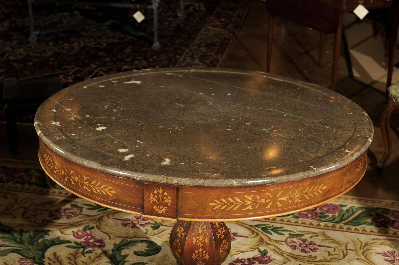 Charles X Centre Table with Inlay and Original Marble, circa 1840 In Excellent Condition In Chamblee, GA