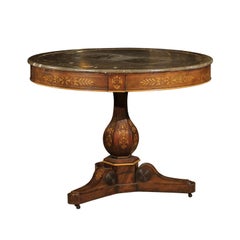 Charles X Centre Table with Inlay and Original Marble, circa 1840