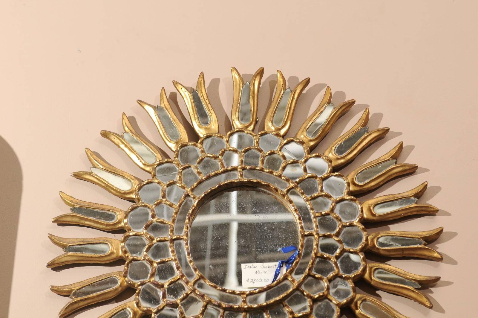 Mercury Glass Giltwood Sunburst Mirror For Sale