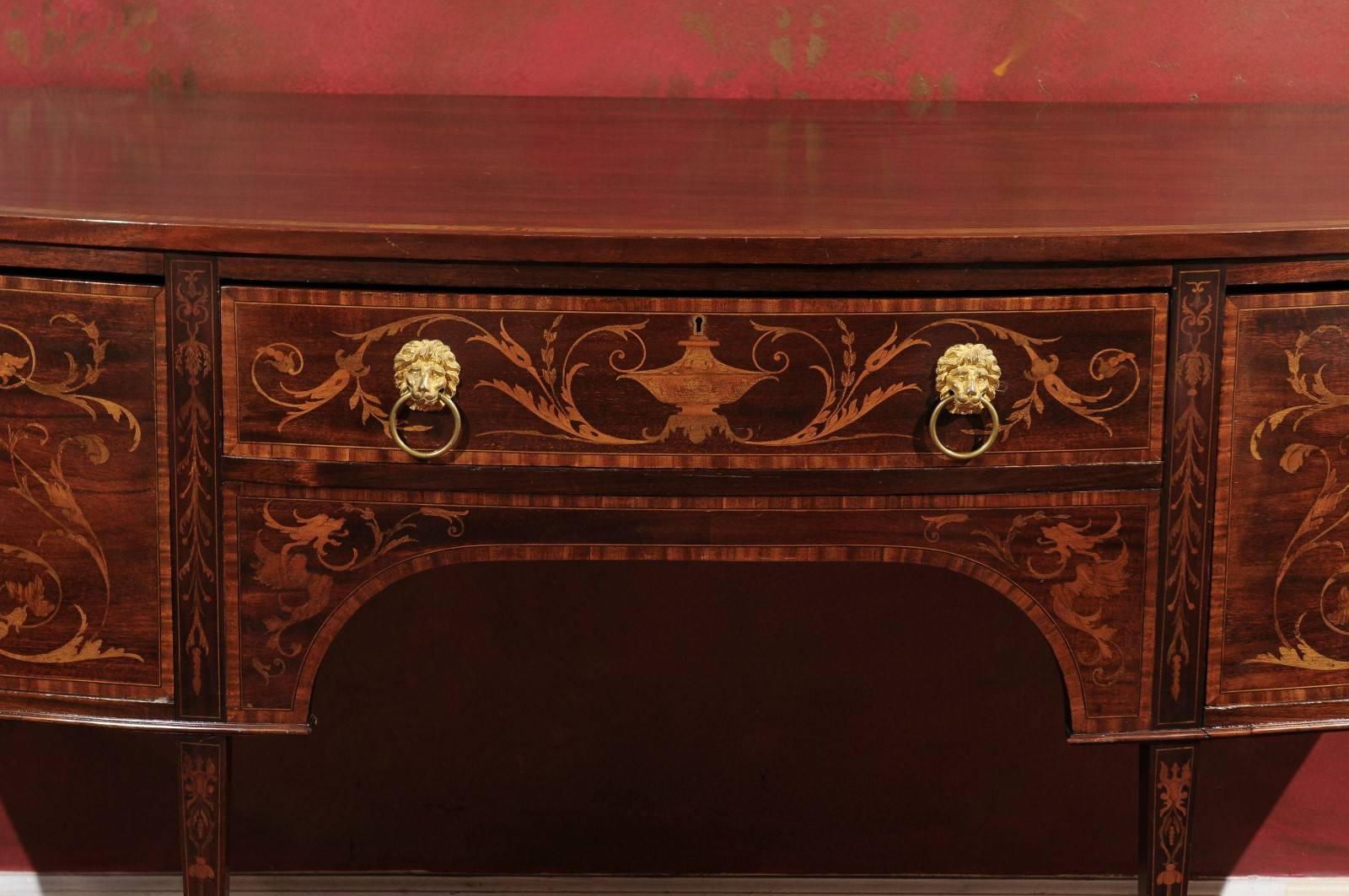 George III Style Marquetry Inlaid Sideboard In Excellent Condition In Chamblee, GA