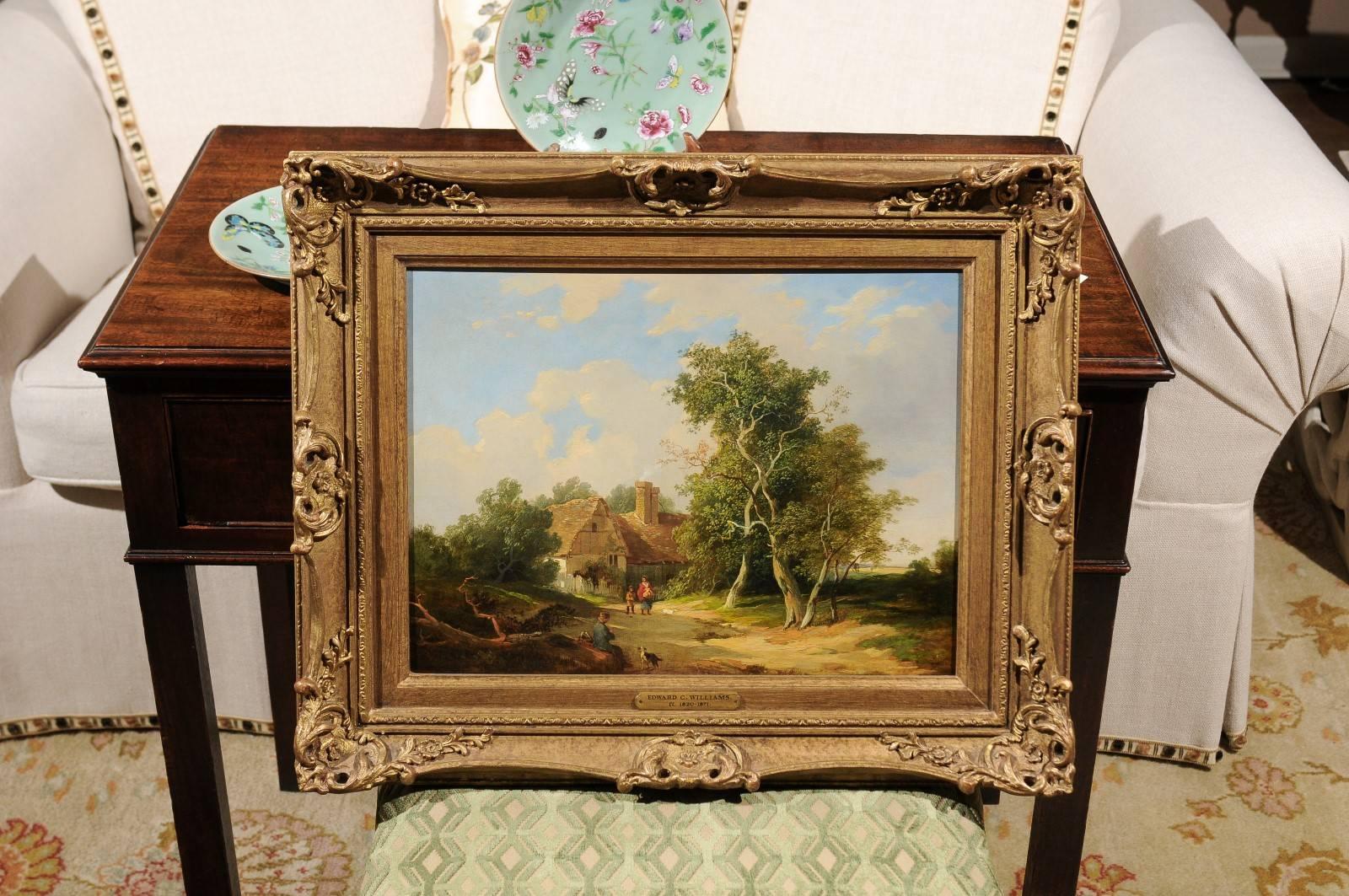 A beautiful English landscape painting oil on board which reveals the seal of three King's crests. A work of quality which captures the diversity of color throughout the painting.
Williams is from a family of artists. He and his five brothers all