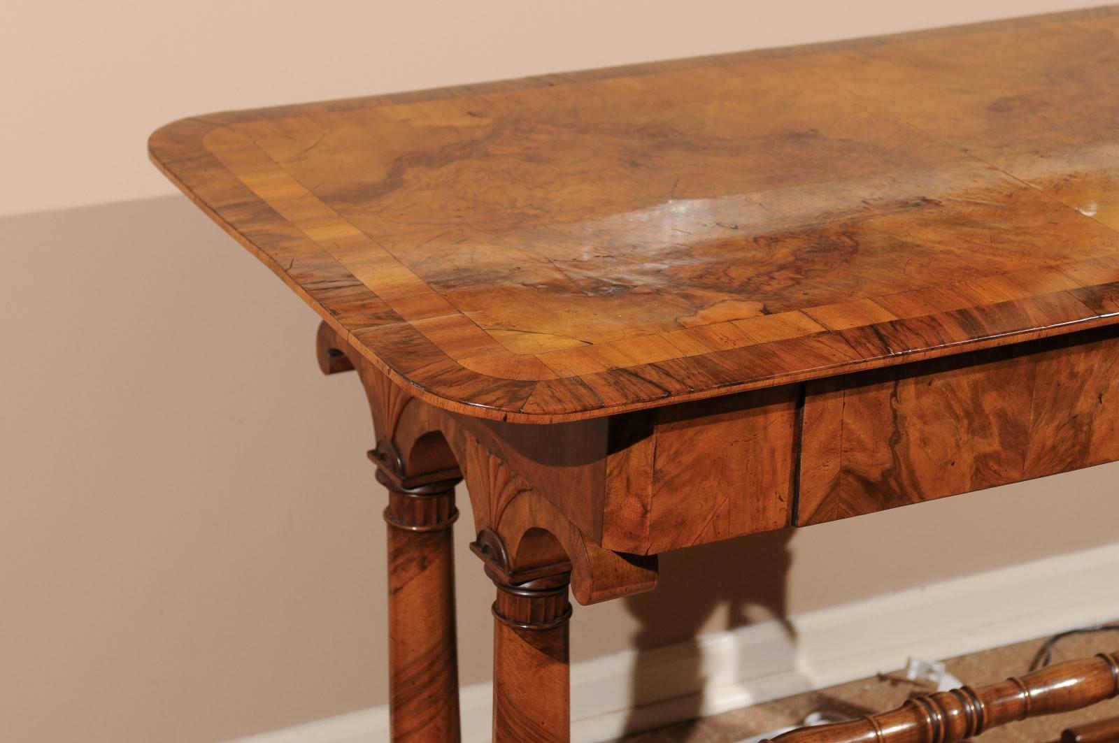 Austrian Biedermeier Figured Walnut Writing Table or Side Table