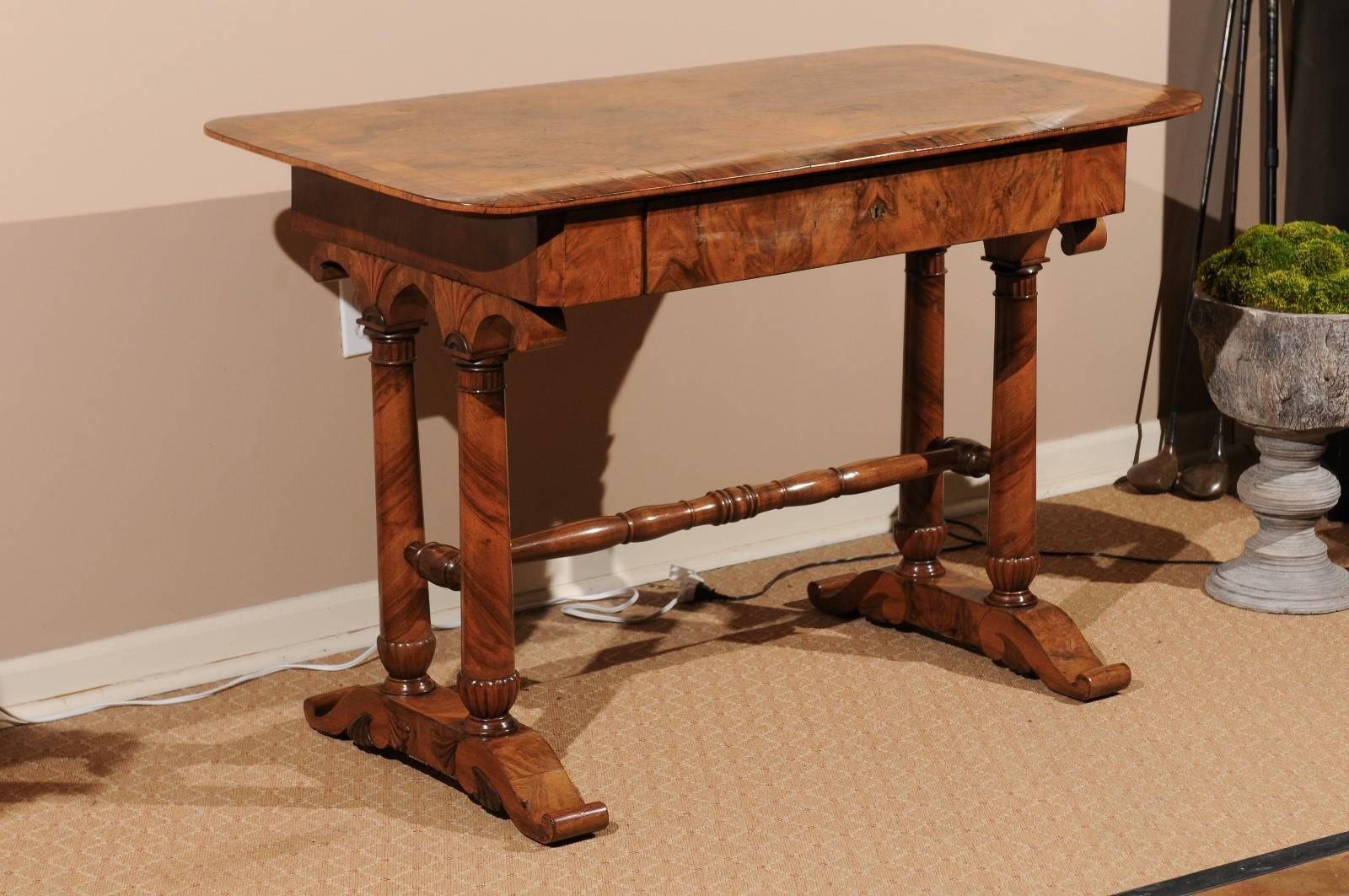 Biedermeier Figured Walnut Writing Table or Side Table In Excellent Condition In Chamblee, GA