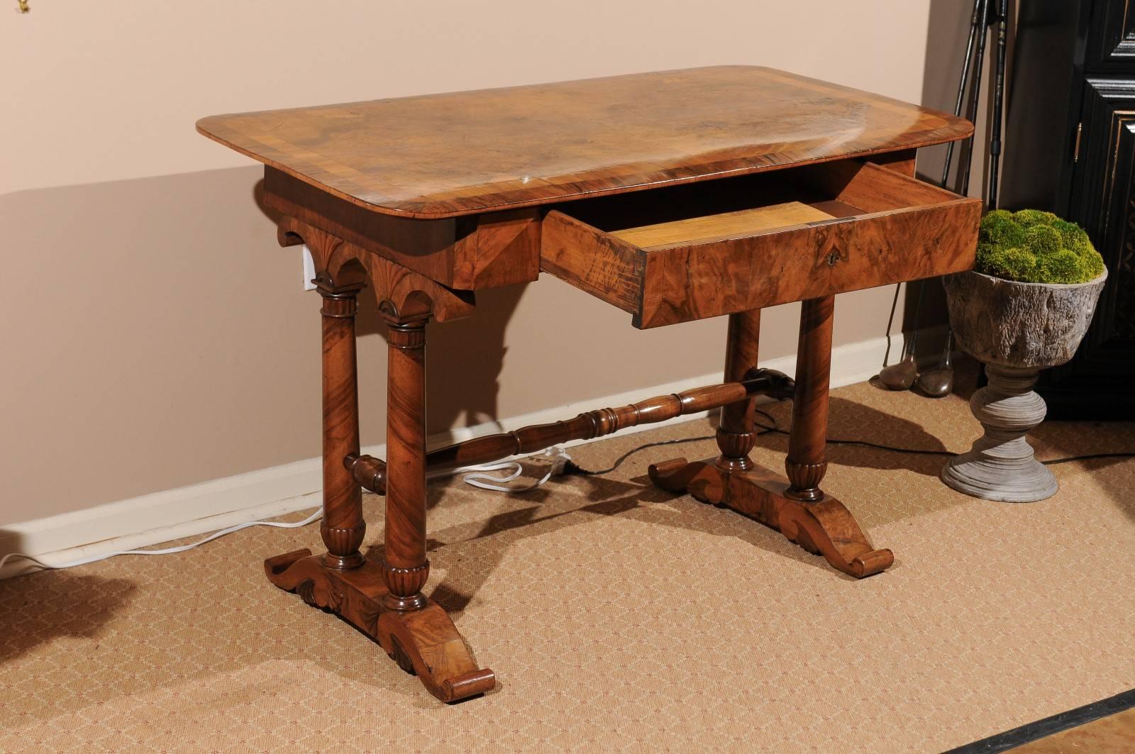 19th Century Biedermeier Figured Walnut Writing Table or Side Table