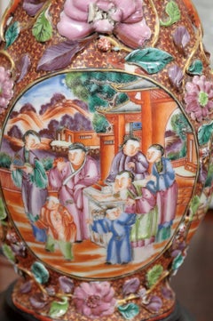 Pair of Antique Rose Mandarin Lamps