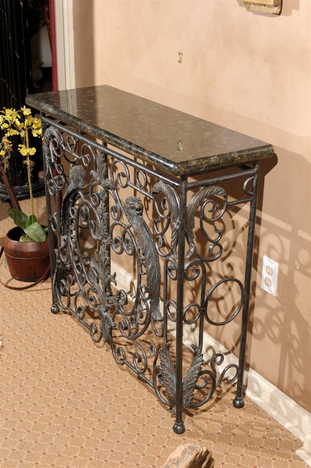 Midcentury Iron Console with Granite Top In Excellent Condition In Chamblee, GA