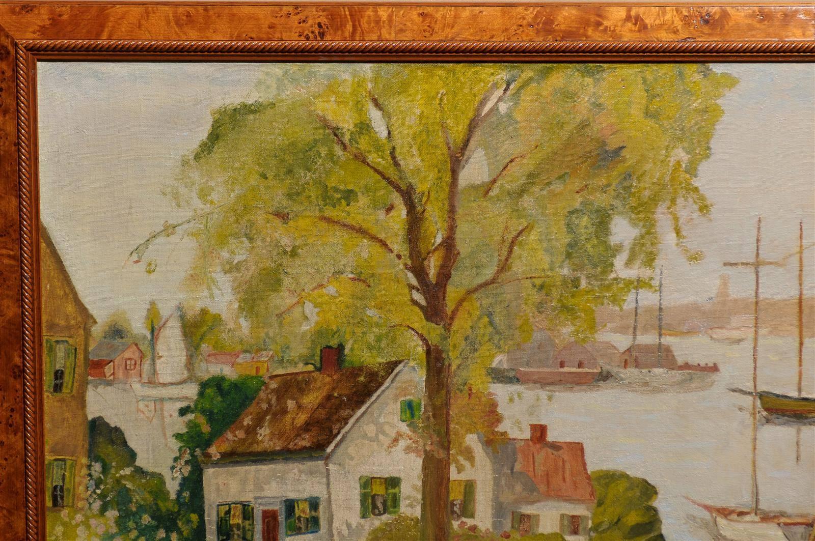 20th Century American Harbor Scene Oil Painting