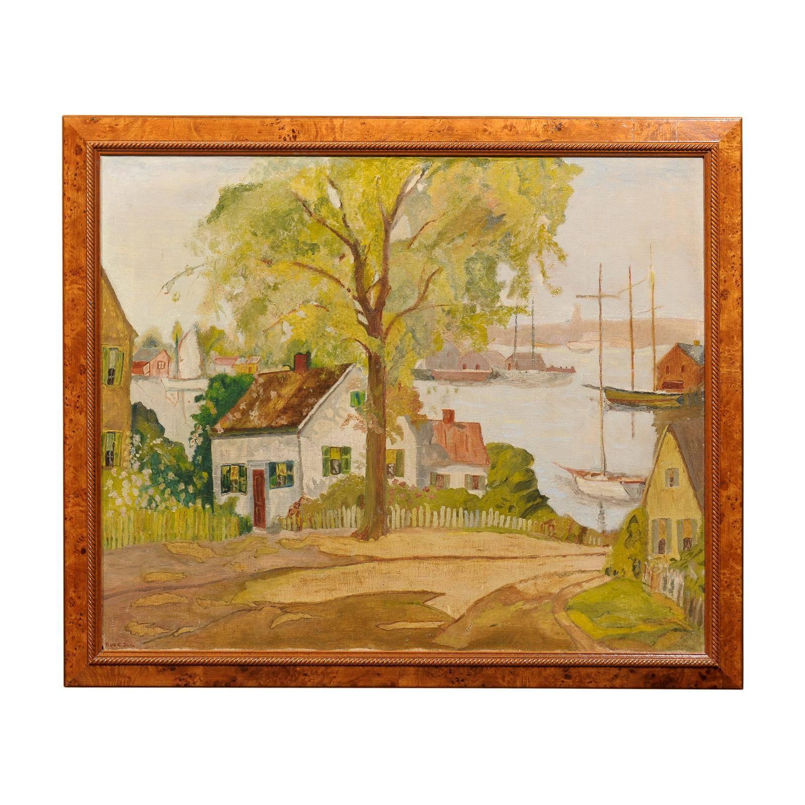 American Harbor Scene Oil Painting