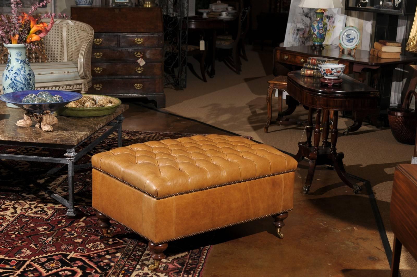 American Leather Tufted Storage Ottoman
