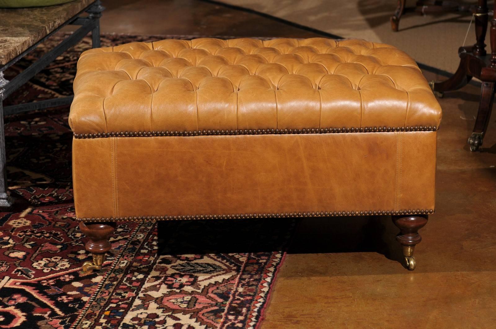 Contemporary Leather Tufted Storage Ottoman