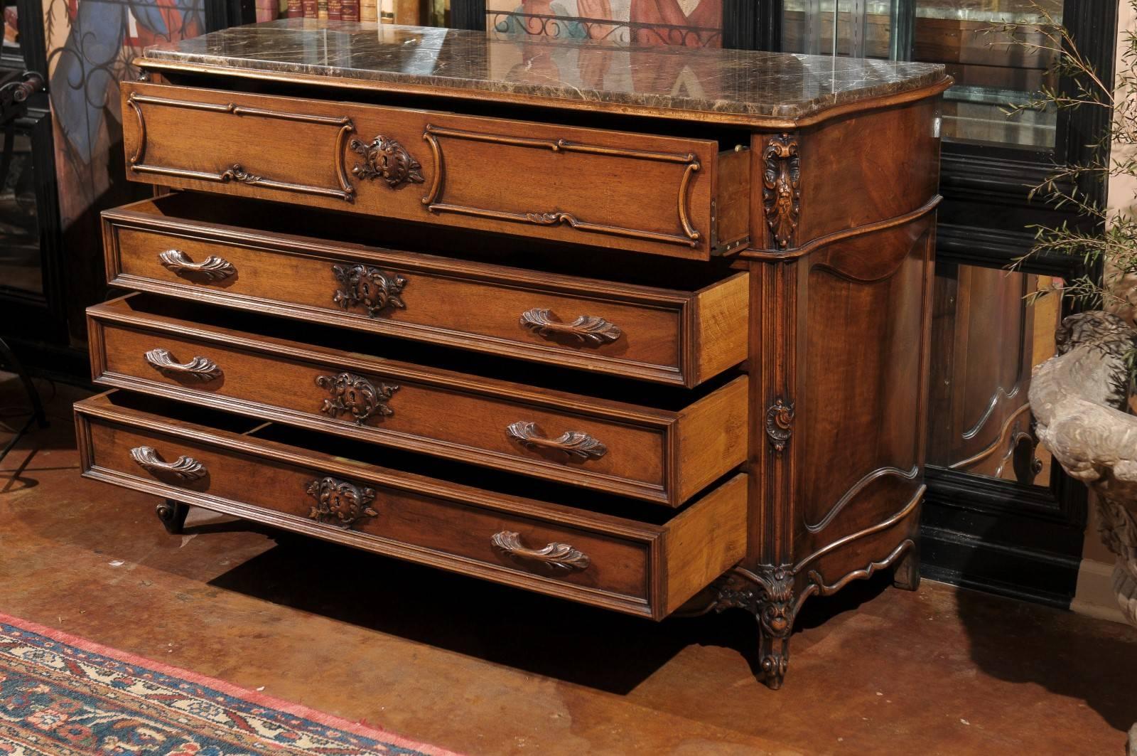 Late 19th Century French Louis XV Style (1880-1890) Chest of Drawers with Drop Down Leather Desk
